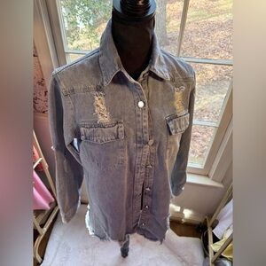 Denim Distressed Button Down Shirt
